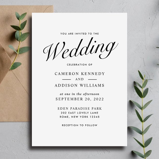 Elegant Modern Script Black + White Wedding Invite (Elegant Modern Script Black + White Wedding Invite)