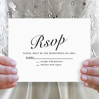 Elegant Modern Script Black + White Wedding RSVP Holiday Card