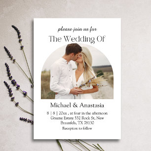 elegant modern script boho arch photo wedding   invitation