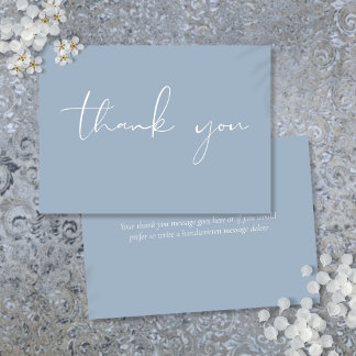 Elegant Modern Script Calligraphy Dusty Blue Thank You Card