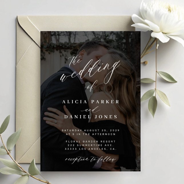Elegant Modern Script Calligraphy Photo Wedding Invitation (Creator Uploaded)