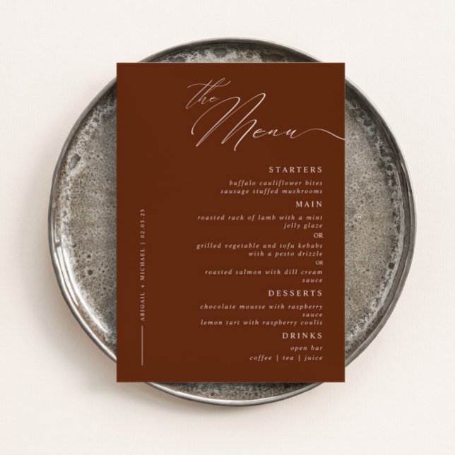 Elegant Modern Script Calligraphy Wedding Dinner Menu (Creator Uploaded)