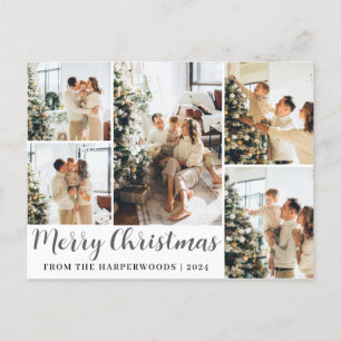 Elegant Modern Script Christmas Family Photo Holiday Postcard