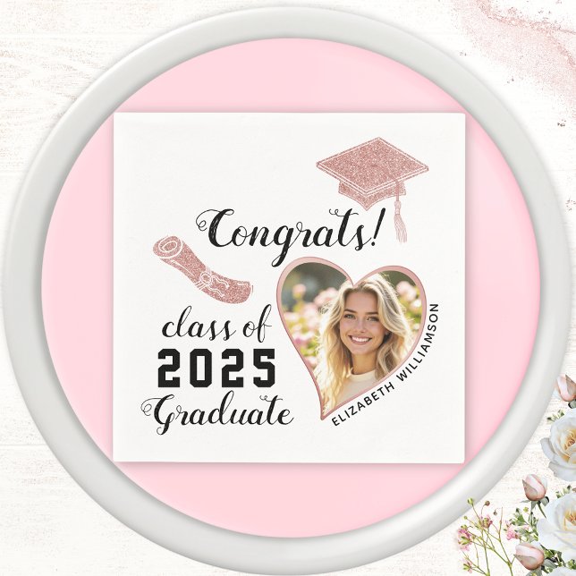 Elegant Modern Script Class 2025 Photo Graduation Napkin (Creator Uploaded)