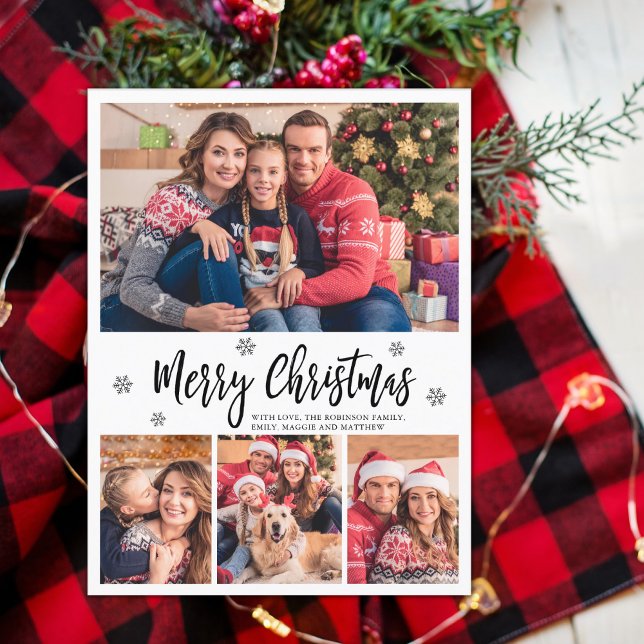 Elegant Modern Script Collage Merry Christmas Postcard (Creator Uploaded)