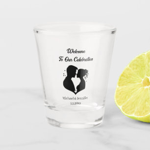 elegant modern script couple welcome wedding shot glass
