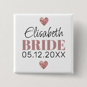 Elegant Modern Script Cute Glitter Hearts Custom 15 Cm Square Badge