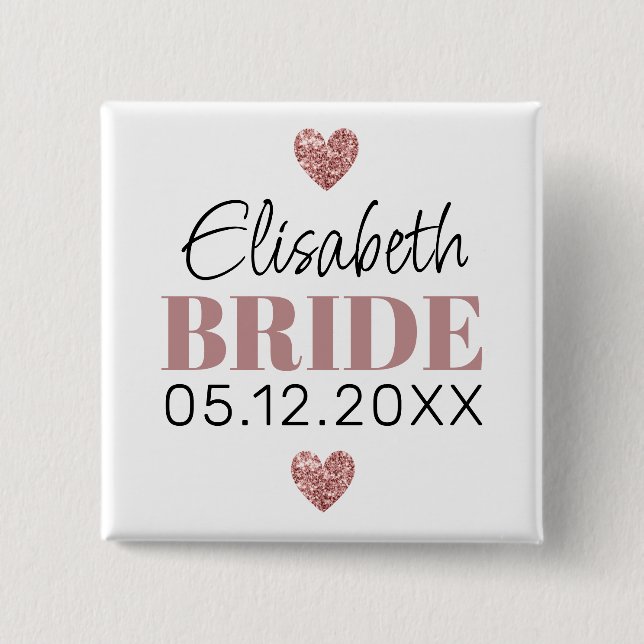   Elegant Modern Script Cute Glitter Hearts Custom 15 Cm Square Badge (Front)