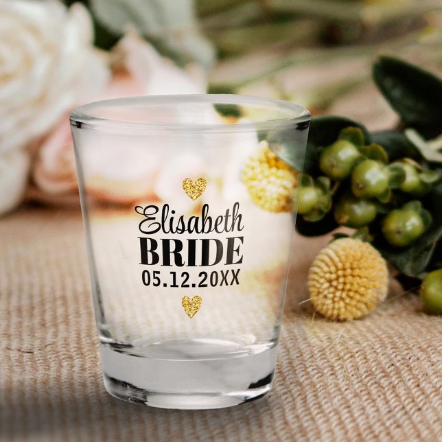   Elegant Modern Script Cute Glitter Hearts Custom Shot Glass (Creator Uploaded)