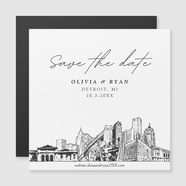 Elegant Modern Script Detroit Save the Date Magnet (Front/Back)