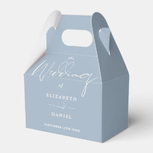 Elegant Modern Script Dusty Blue Wedding Favour Box