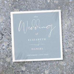Elegant Modern Script Dusty Blue Wedding Napkin