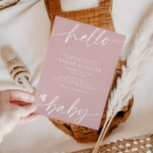 Elegant Modern Script Dusty Pink Baby Shower Invitation