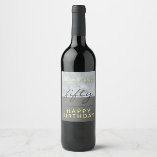 Elegant Modern Script Fifty Grey 50th Birthday Wine Label