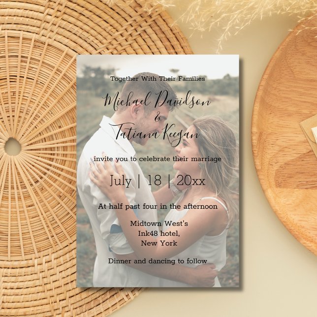 elegant modern script full faded photo wedding invitation (Creator Uploaded)