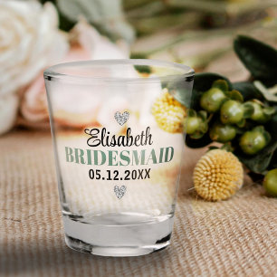 Elegant Modern Script Glitter Hearts Bridal Party Shot Glass