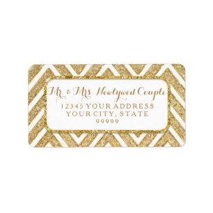 Elegant Modern Script Gold Glitter Chevron Pattern Label