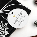 Elegant Modern Script Gold Hart Happy Holiday Favour Tags<br><div class="desc">Modern minimalist family holiday gift tag with elegant script calligraphy reading HAPPY HOLIDAYS under a printed golden heart. Below is space for your custom message as well as additional space on the back for more detailed greetings.</div>