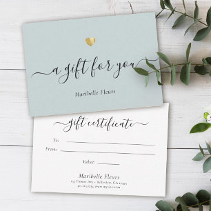 Elegant Modern Script Gold Heart Gift Certificate