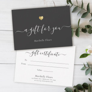Elegant Modern Script Gold Heart Gift Certificate