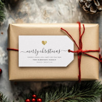 Elegant Modern Script Gold Heart Merry Christmas