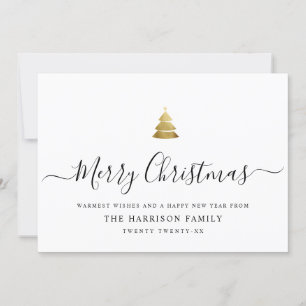Elegant Modern Script Gold Merry Christmas Tree Ho Holiday Card
