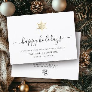 Elegant Modern Script Gold Snowflake Photo Logo Holiday Card