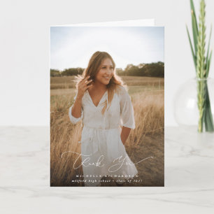 Elegant Modern Script Graduation Photo Thank You Card