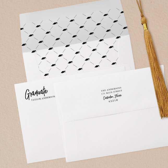 Elegant Modern Script Graduation Return Address Envelope (Creator Uploaded)