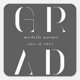 elegant modern script graduation square sticker