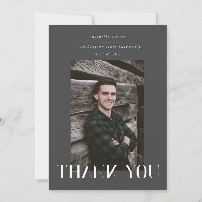 elegant modern script graduation thank you card (Front)