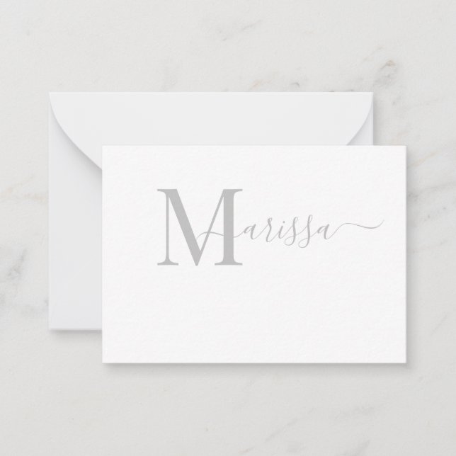 Elegant Modern Script Grey Monogram Name  Card (Front)