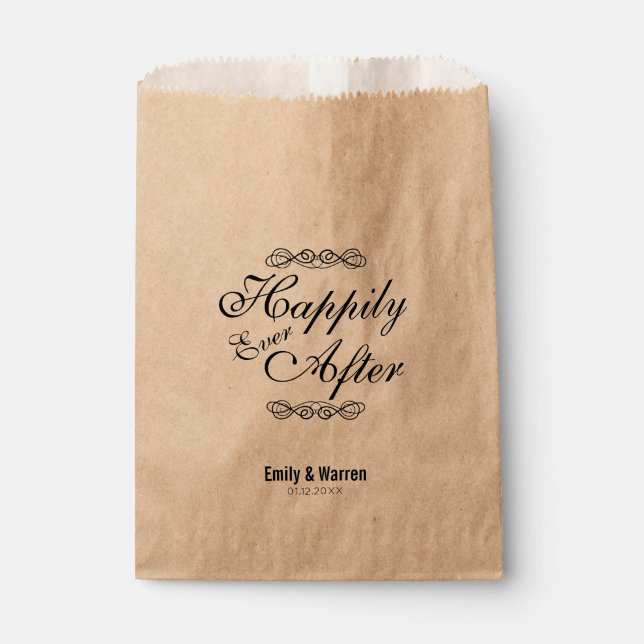 Elegant Modern Script Happily Ever After Wedding Favour Bag (Front)