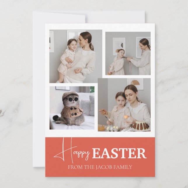 Elegant Modern Script Happy Easter family photo Holiday Card (Front)
