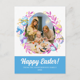Elegant Modern Script Happy Easter family photo Holiday Postcard