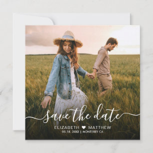Elegant Modern Script Heart One Photo Wedding Save The Date