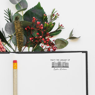 Elegant & Modern Script Library Custom Name Books Rubber Stamp