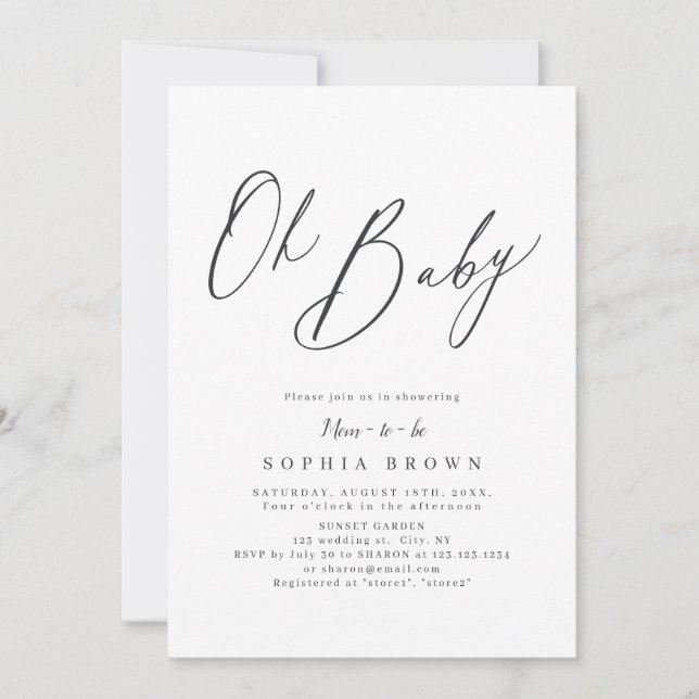 Elegant modern script minimal baby shower invitati invitation (Front)