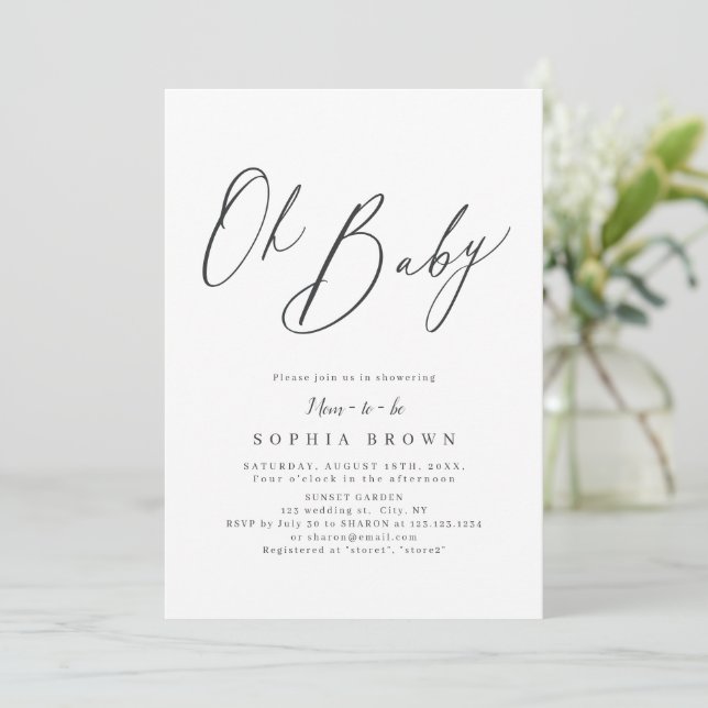 Elegant modern script minimal baby shower invitati invitation (Standing Front)
