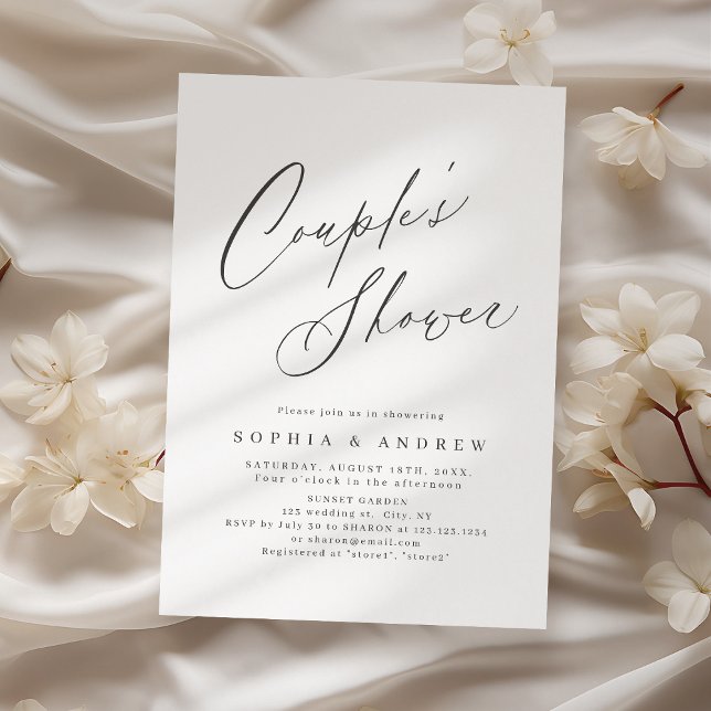 Elegant modern script minimal couples shower  invitation (Elegant modern script minimal couples shower invitation)