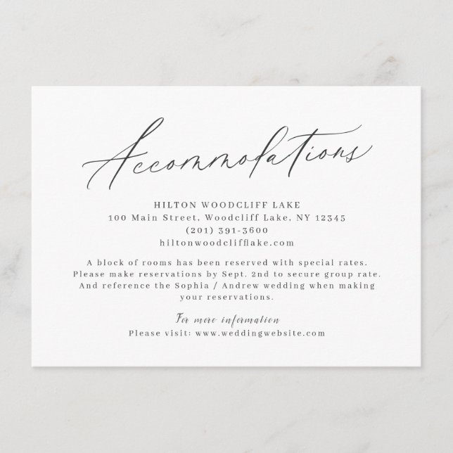 Elegant modern script minimalist accommodation enclosure card (Front)