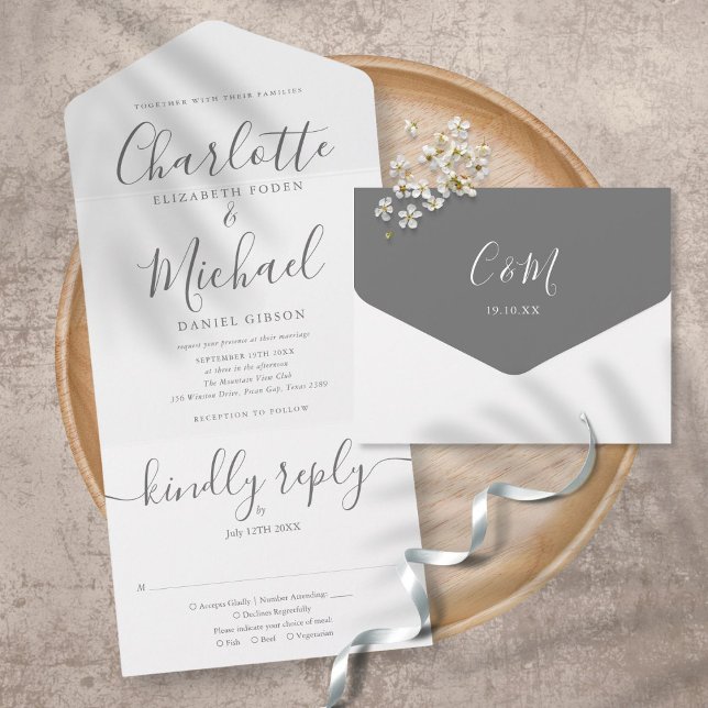 Elegant Modern Script Minimalist Wedding All In On All In One Invitation (Creator Uploaded)