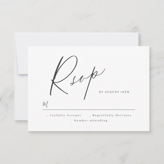 Elegant modern script minimalist wedding RSVP (Front)
