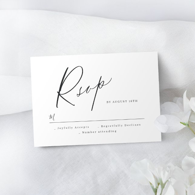 Elegant modern script minimalist wedding RSVP Card (Elegant modern script minimalist wedding RSVP)
