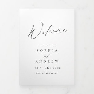 Elegant modern script minimalist wedding  Tri-Fold programme