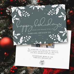 Elegant Modern Script Mistletoe Photo Logo Happy Holiday Card