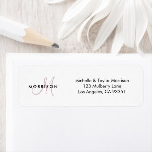 Elegant Modern Script Monogram Blush Pink Address Return Address Label