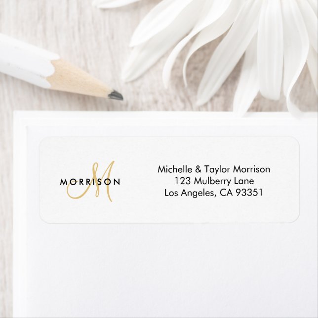 Elegant Modern Script Monogram Gold Return Address Label (Insitu)