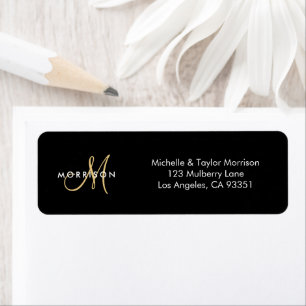Elegant Modern Script Monogram Gold Return Address Label