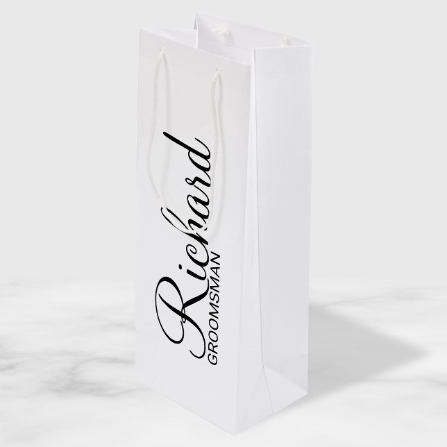 Elegant Modern Script Personalised Groomsman Wine Gift Bag (Creator Uploaded)